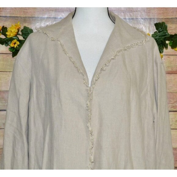 Vintage LAFAYETTE 148 100% Linen Open Front Jacket Size L Raw Trim Neutral Khaki - Picture 2 of 14